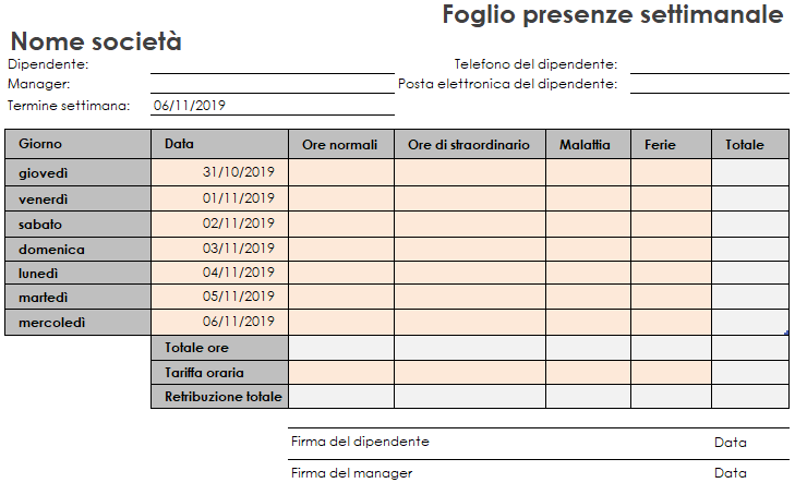 Foglio presenze Excel